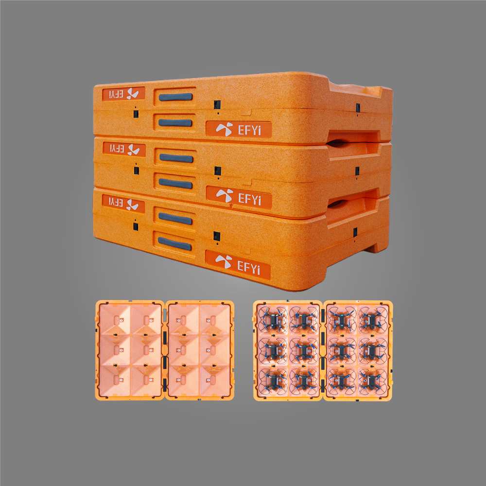 AGILE BEE DEPOT charging and transport case holding twelve show drones