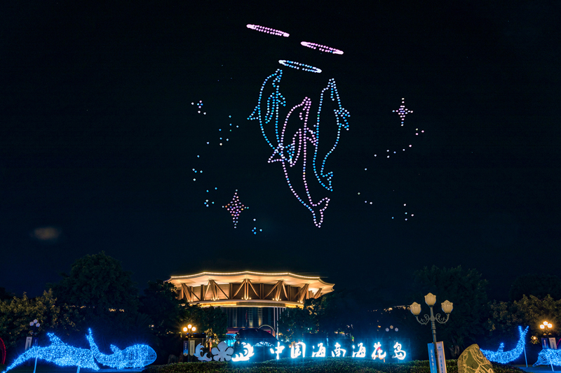 Drone light show still: Ocean Flower Island — an ocean story in the sky