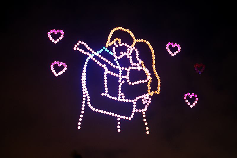 Drone light show still: 520 drones — every one of them says I love you